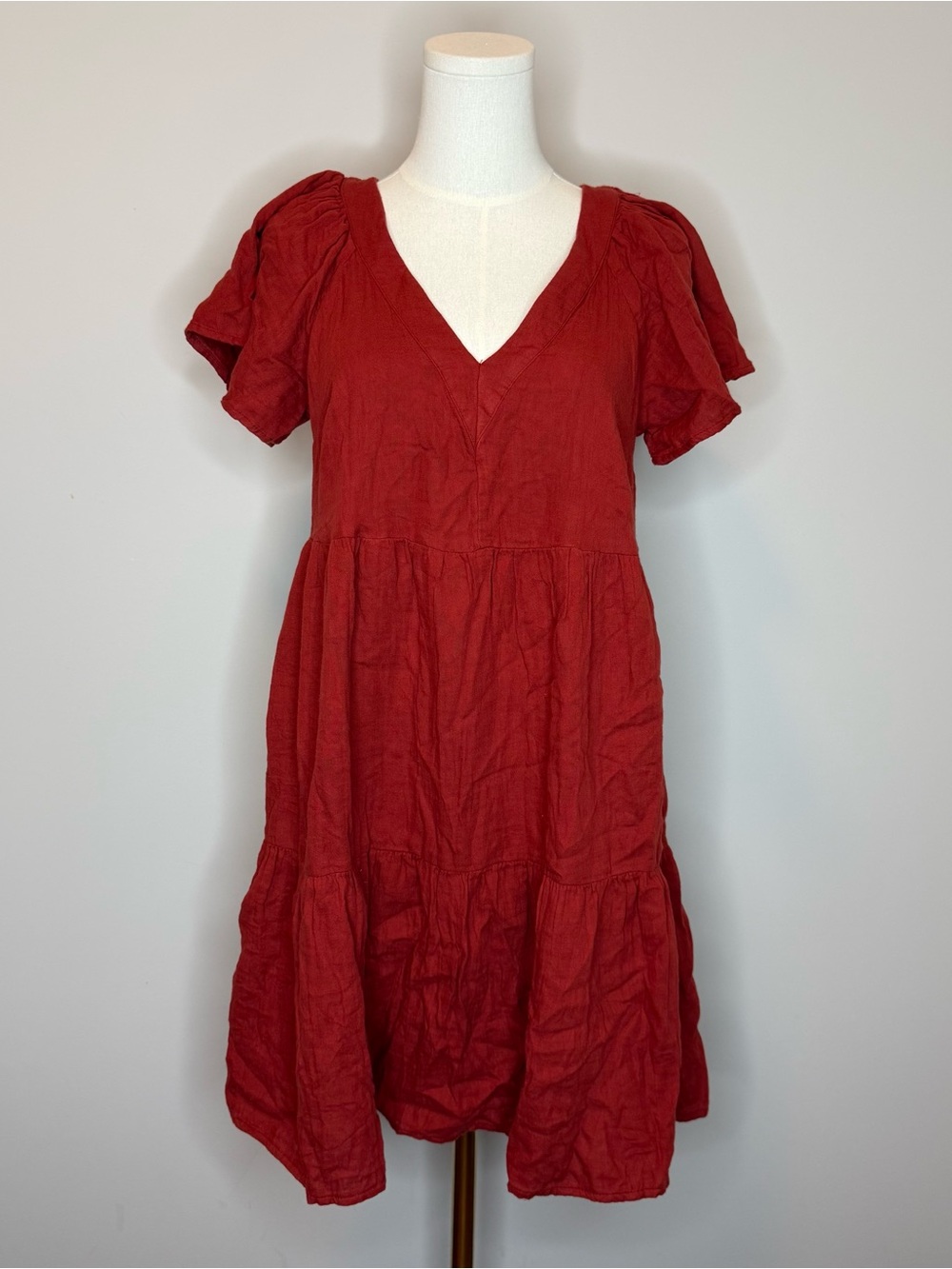 Old Navy V-Neck Tiered Mini Dress - Deep Red
